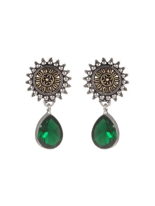 green metal drop earring - 16100754 - Very Small Image - 1