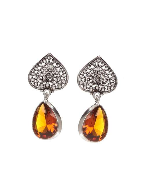 yellow metal drop earring - 16100775 - Very Small Image - 1