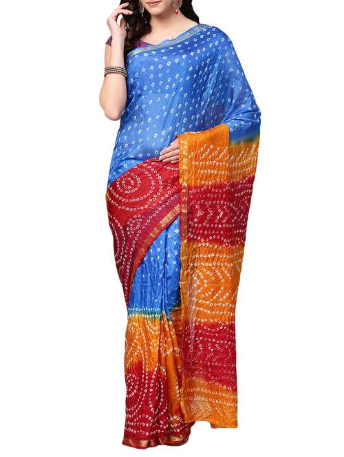 women's bandhani royal blue colored saree with blouse - 16120163 - Very Small Image - 1