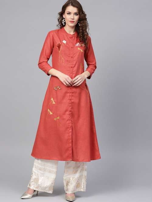 embroidered a-line kurta - 16157677 - Very Small Image - 1