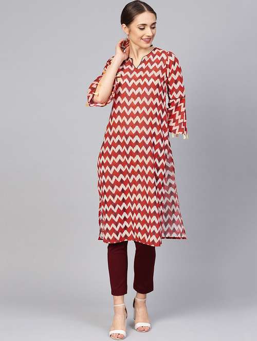 chevron straight kurta - 16165603 - Very Small Image - 1