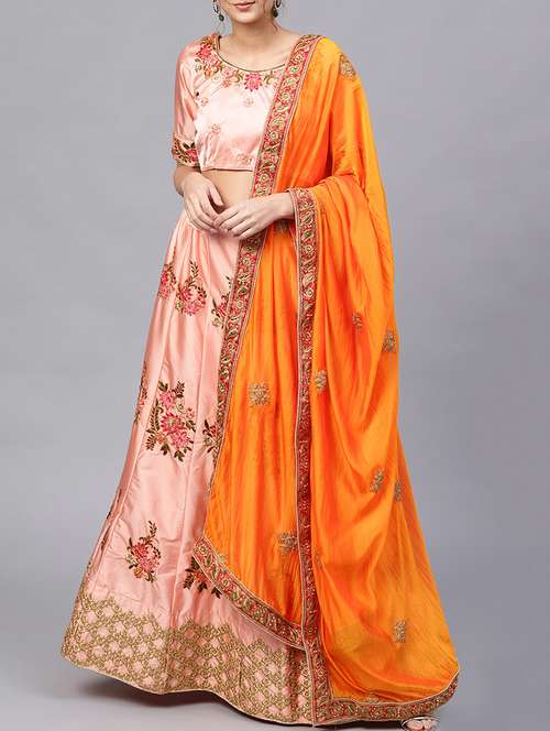 peach cotton flared lehenga - 16185041 - Very Small Image - 1