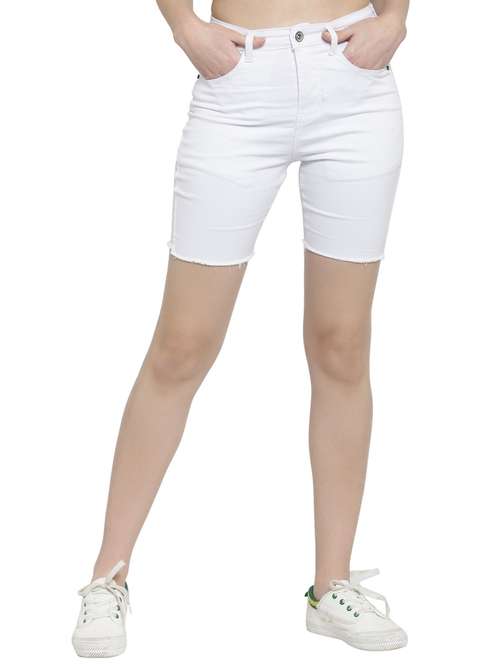frayed hem high rise denim shorts - 16199511 - Very Small Image - 1