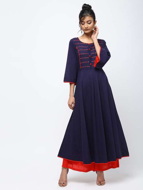 embroidered flared kurta - 16222169 - Very Small Image - 1