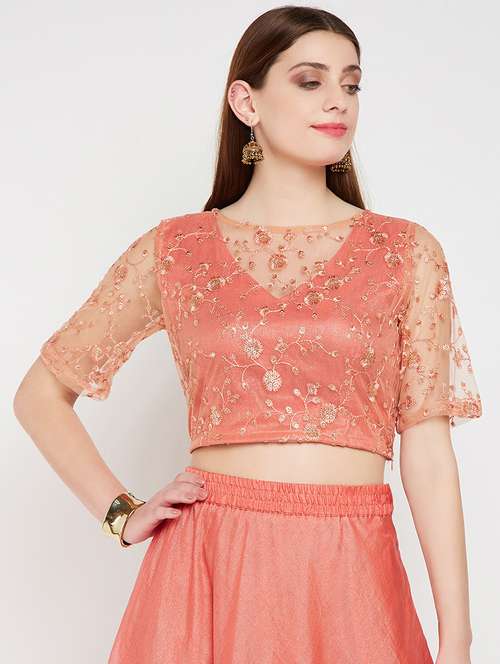 pink net embroidered blouse - 16228283 - Very Small Image - 1