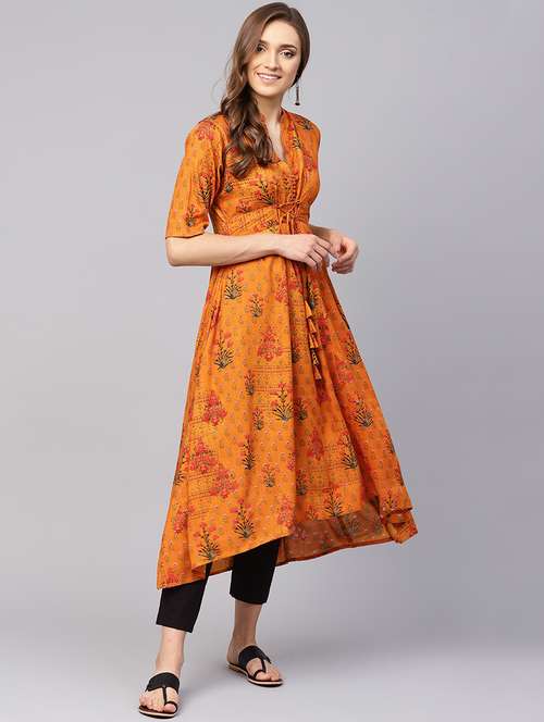 floral printed high-low kurta - 16231929 - Very Small Image - 1