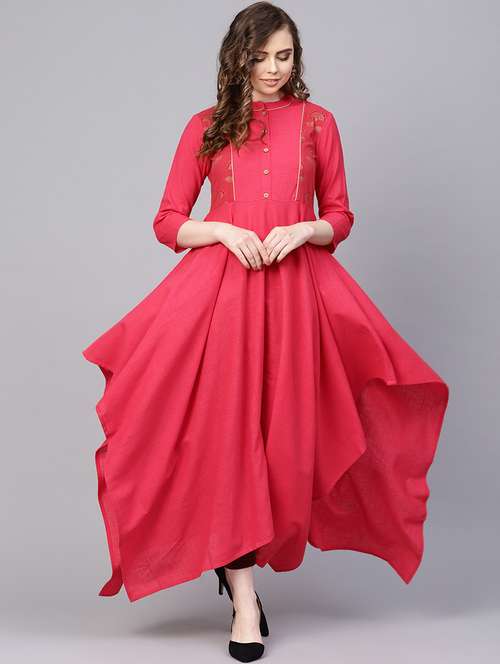 block print asymmetric kurta - 16237452 - Very Small Image - 1