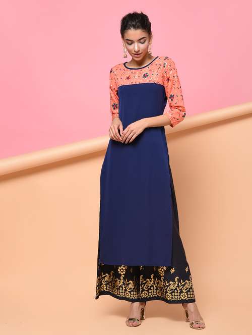 foil print kurta with plazzo set - 16259699 - Very Small Image - 1