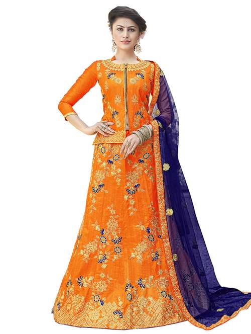 floral embroidered flared lehenga - 16287445 - Very Small Image - 1