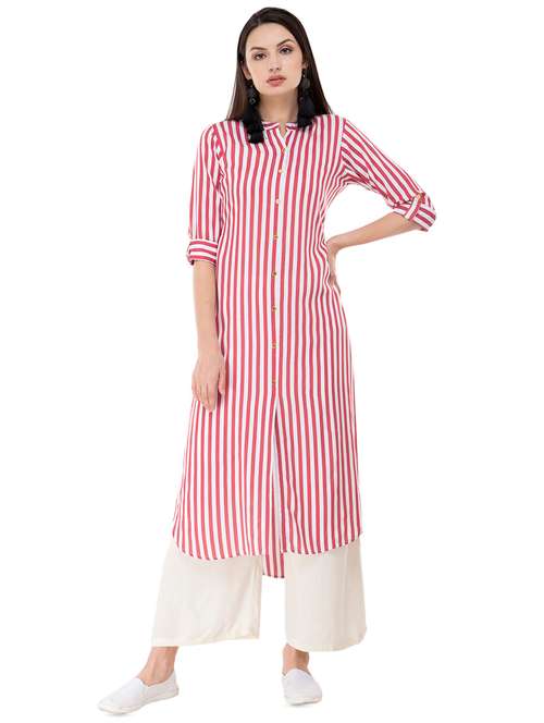 stripes high-low kurta - 16327245 - Very Small Image - 1