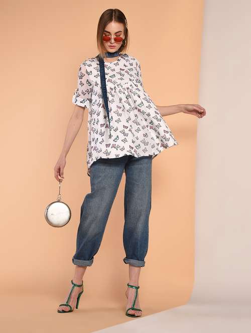 short sleeved gathered high low top - 16342210 - Very Small Image - 1