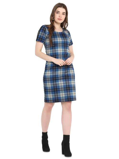 round neck checkered sheath dress - 16353693 - Very Small Image - 1