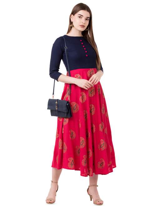 block print flared kurta - 16371818 - Very Small Image - 1