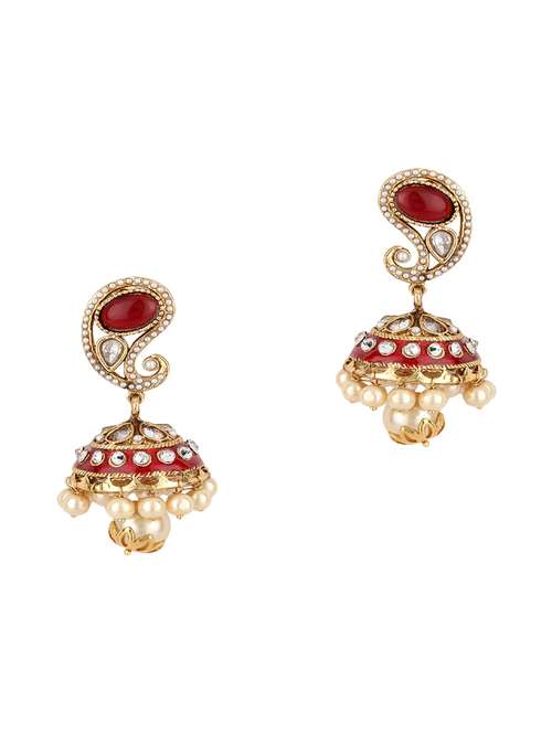 red jhumka earring - 16382121 - Very Small Image - 1