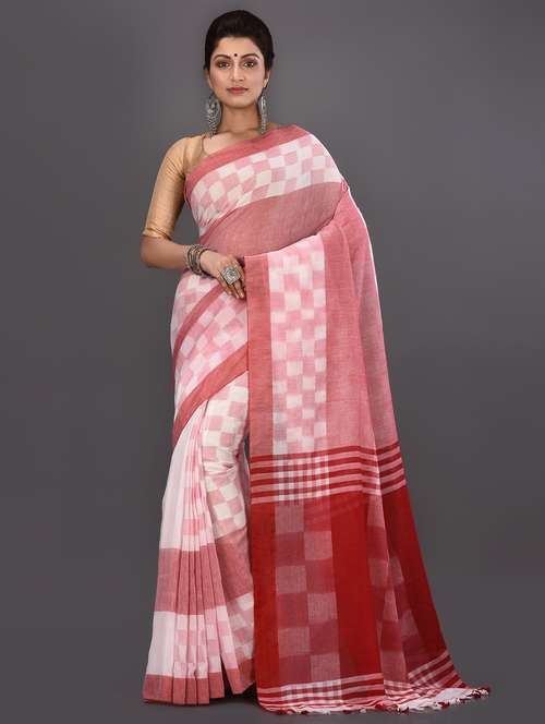 checkered handloom saree - 16385640 - Very Small Image - 1
