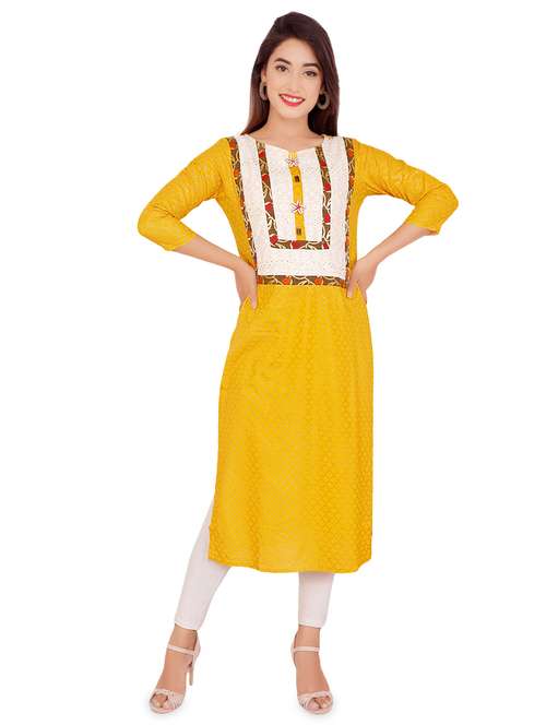contrast yoke straight kurta - 16431175 - Very Small Image - 1