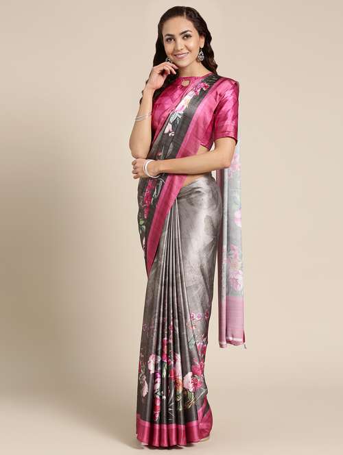 floral printed saree with blouse - 16489967 - Very Small Image - 1