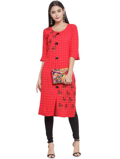 checkered straight kurta - 16526507 - Very Small Image - 1