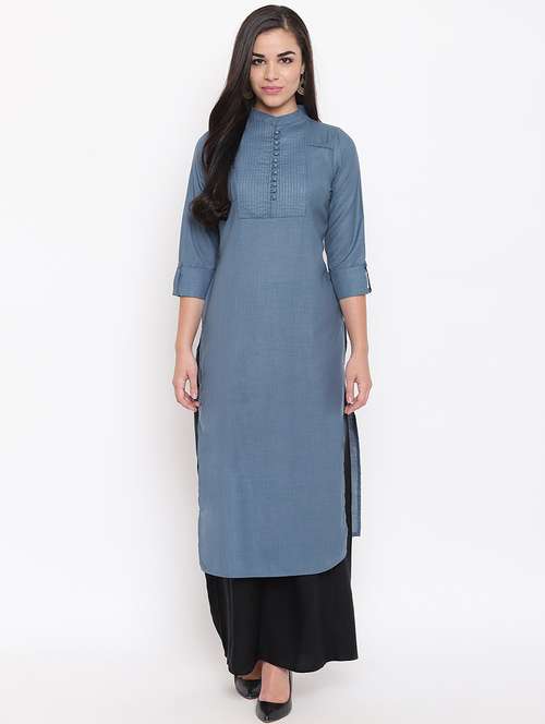 pintucks solid straight kurta - 16526880 - Very Small Image - 1