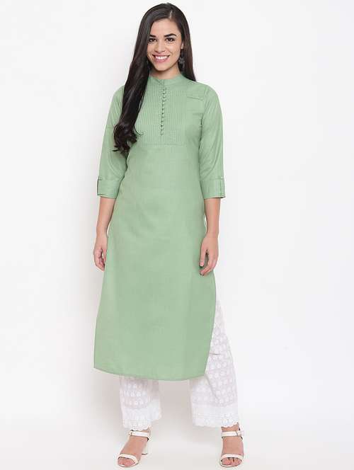 pintucks solid straight kurta - 16526940 - Very Small Image - 1