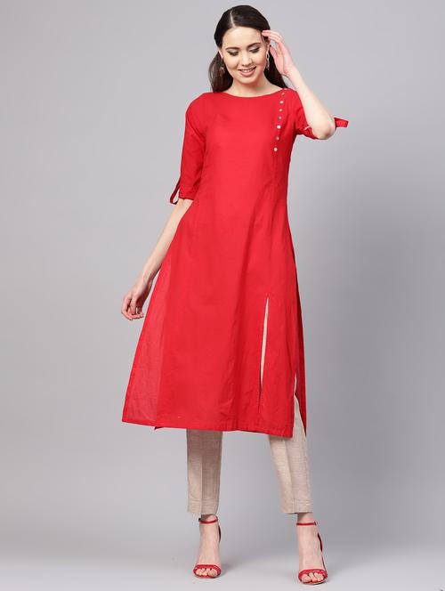 solid straight kurta - 16546586 - Very Small Image - 1