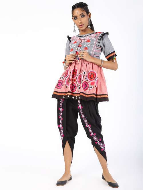 embroidered kurti with dhoti salwar set - 16547326 - Very Small Image - 1