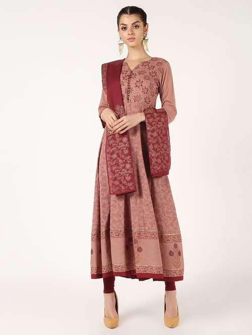 foil printed anarkali kurta with dupatta set - 16556745 - Very Small Image - 1