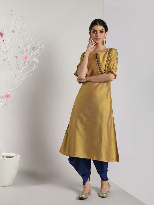 contrast silk a-line kurta - 16568780 - Very Small Image - 1