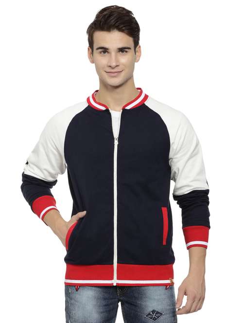 navy blue color block casual jacket - 16574596 - Very Small Image - 1