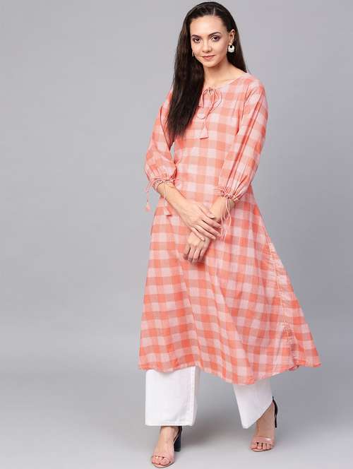 checkered a-line kurta - 16608529 - Very Small Image - 1