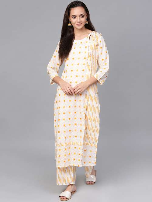 geometric printed front slit straight kurta - 16619187 - Very Small Image - 1