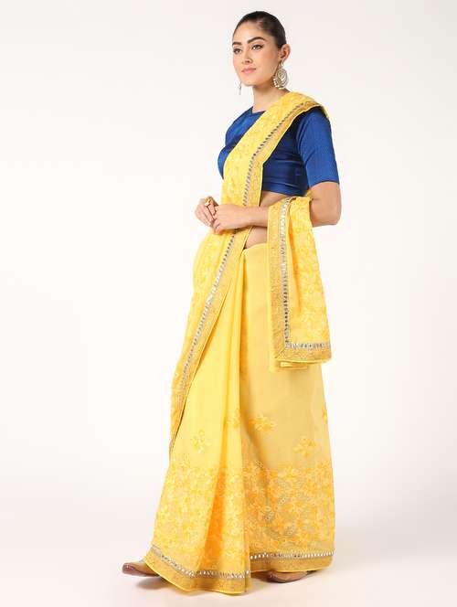 floral embroidered saree with blouse - 16637622 - Very Small Image - 1