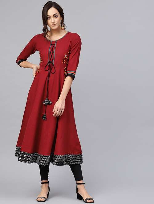 hand embroidery anarkali kurta - 16641616 - Very Small Image - 1