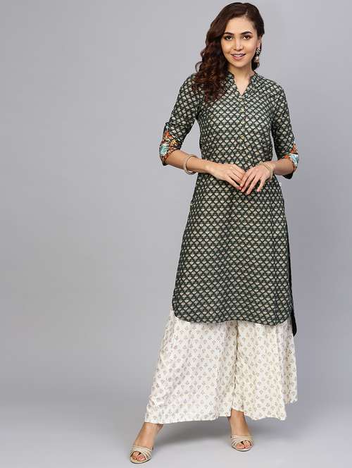 zari embroidered high-low kurta - 16649939 - Very Small Image - 1