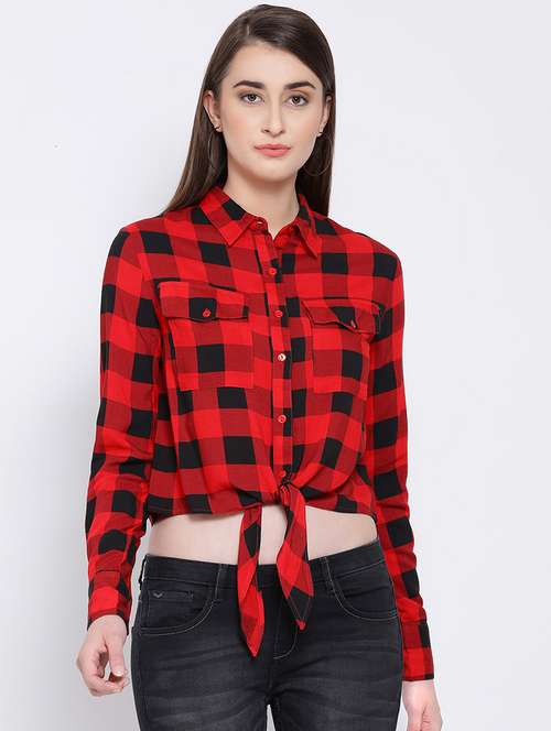 knotted hem checekered shirt - 16673837 - Very Small Image - 1