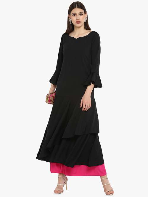 bell sleeved gathered layered dress - 16746555 - Very Small Image - 1