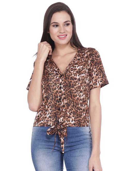 tie front animal print shirt - 16796876 - Very Small Image - 1
