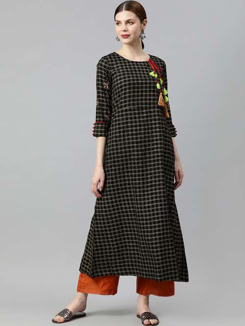 checkered a-line kurta - 16833246 - Very Small Image - 1