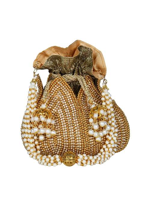 gold faux silk ethnic potli - 16843029 - Very Small Image - 1