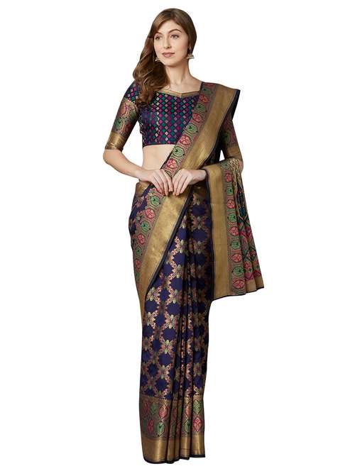 self design kanjivaram saree with blouse - 16907058 - Very Small Image - 1