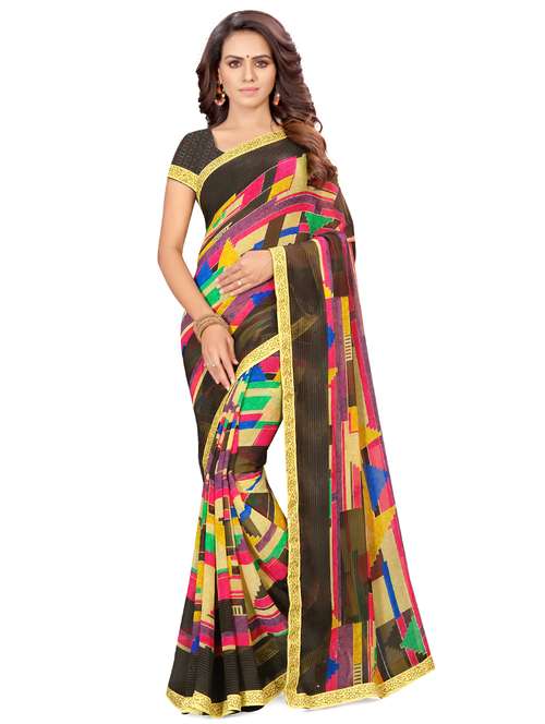 abstract printed saree with blouse - 16923408 - Very Small Image - 1