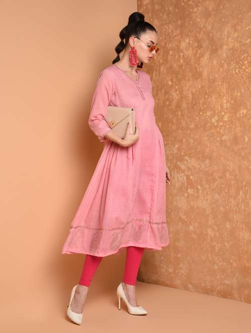 gold print flared kurta - 16925396 - Very Small Image - 1