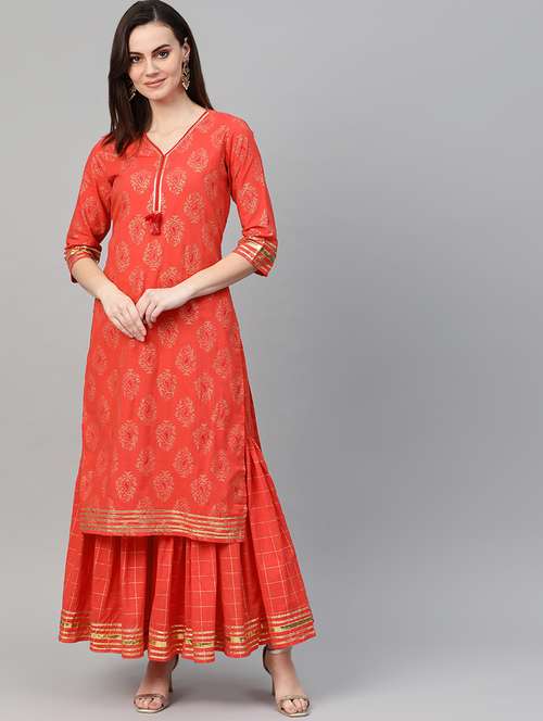 printed kurta skirt set - 16926613 - Very Small Image - 1