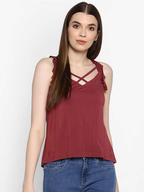 criss cross neck ruffle detail top - 16945766 - Very Small Image - 1