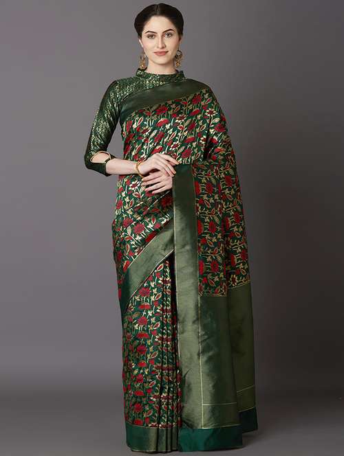 self design banarasi saree with blouse - 16954487 - Very Small Image - 1