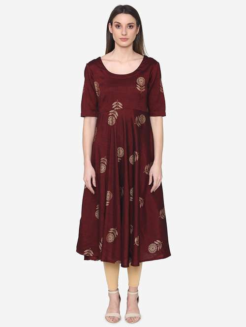 foil print flared kurta - 16957915 - Very Small Image - 1