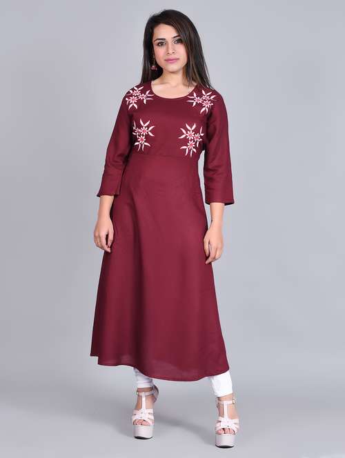 floral embroidered a-line kurta - 16963477 - Very Small Image - 1