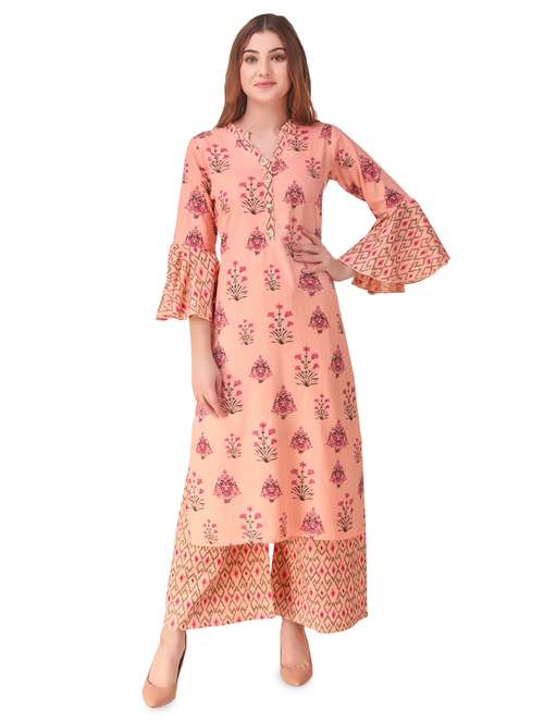 bell sleeves kurta palazzo set - 16963726 - Very Small Image - 1