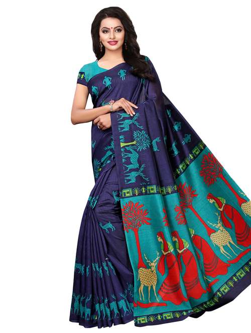 conversational printed saree with blouse - 16976744 - Very Small Image - 1