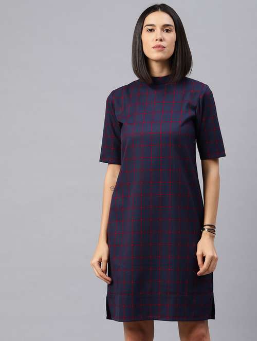 mock neck checkered sheath dress - 16976986 - Very Small Image - 1